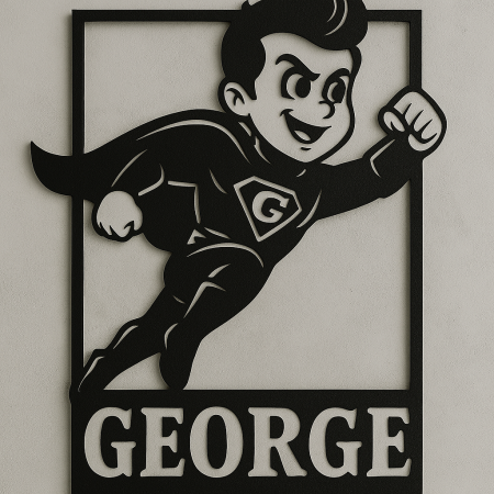 Decoratiune MDF - Tablou MDF supererou personalizat – decor perete cu numele „George”