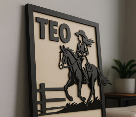 Tablou MDF cu siluetă western și nume decupat – model „TEO” [1]