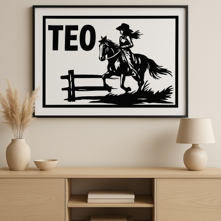 Decoratiune MDF - Tablou MDF cu siluetă western și nume decupat – model „TEO”