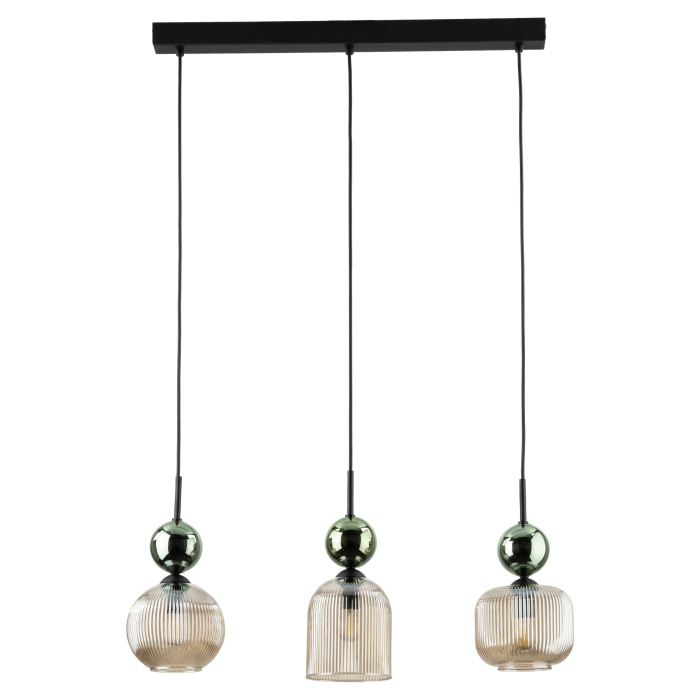 Lampă Suspendată TK Lighting SOPHIA GREEN COGNAC 3xE14 – Corp de Iluminat Modern din Sticlă Verde–Cognac și Metal Auriu Satinat [2]