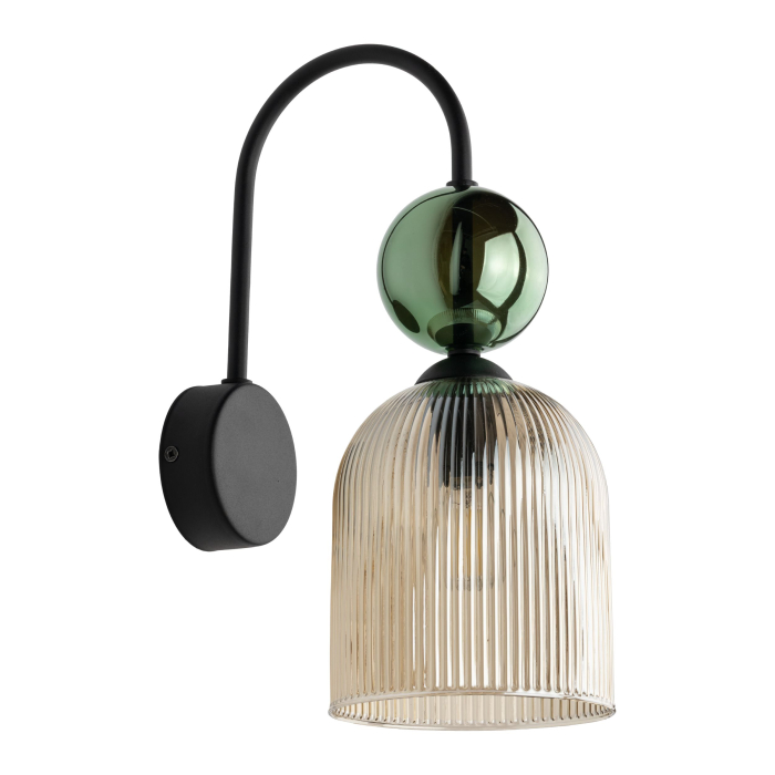 Aplică de Perete TK Lighting SOPHIA GREEN COGNAC 1xE14 – Corp de Iluminat Modern din Sticlă Verde–Cognac și Metal Auriu Satinat [2]
