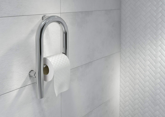 Bară de susținere cu montare pe perete, cu spațiu pentru hârtia igienică - 2în1, Deante, Vital,STAINLESS Inox [3]