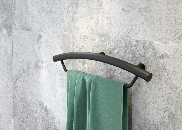 Bară de susținere cu montare pe perete, loc pentru prosop - 2în1, Deante, Vital,Negru [2]