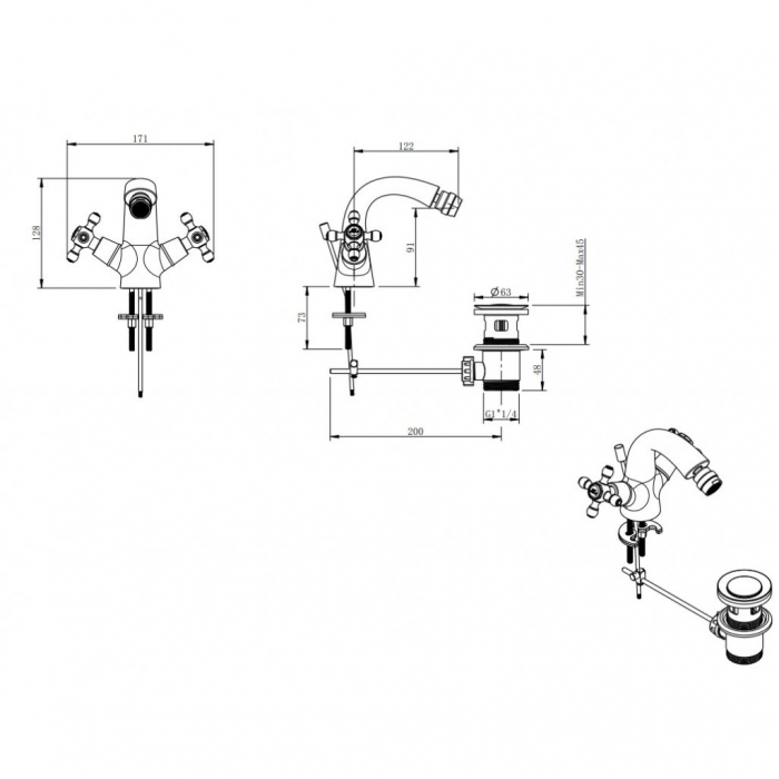 Baterie bideu cu dubla comanda FDesign Lacrima, cu ventil, bronz [2]