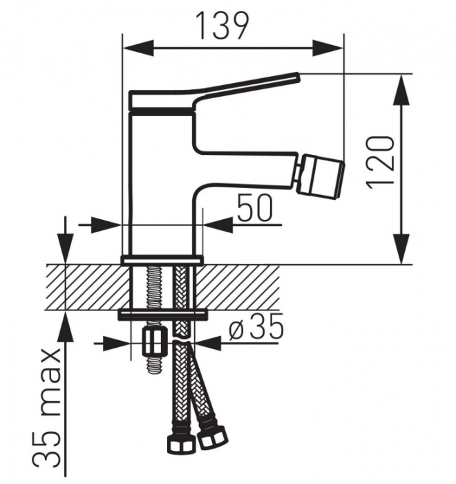 BATERIE BIDEU SEPPIA CU VENTIL, CROM [2]