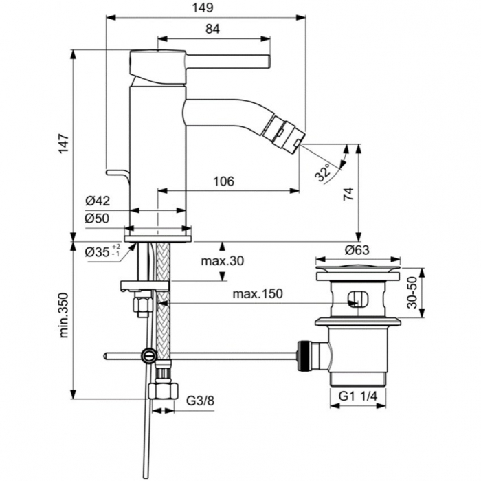 BATERIE BIDEU CERALINE SILK BLACK CU VENTIL [4]