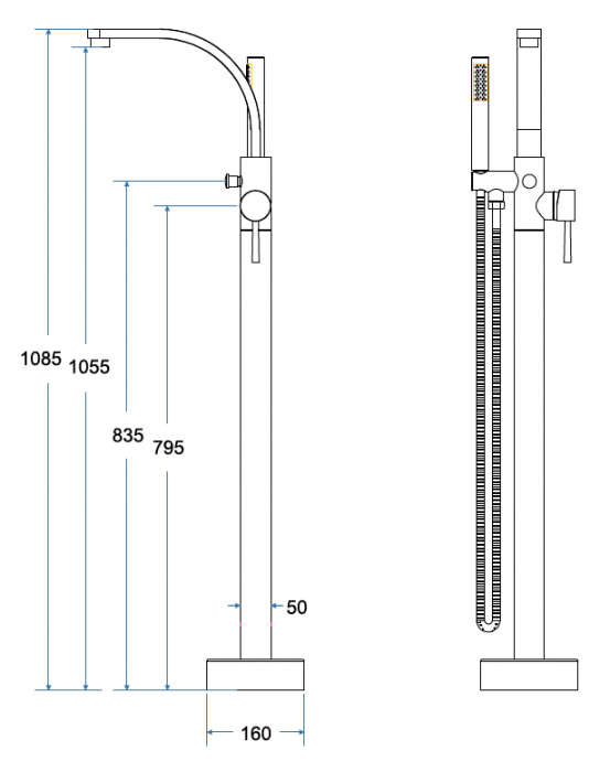 Baterie cada cu montaj pe pardoseala Besco Decco, crom [3]