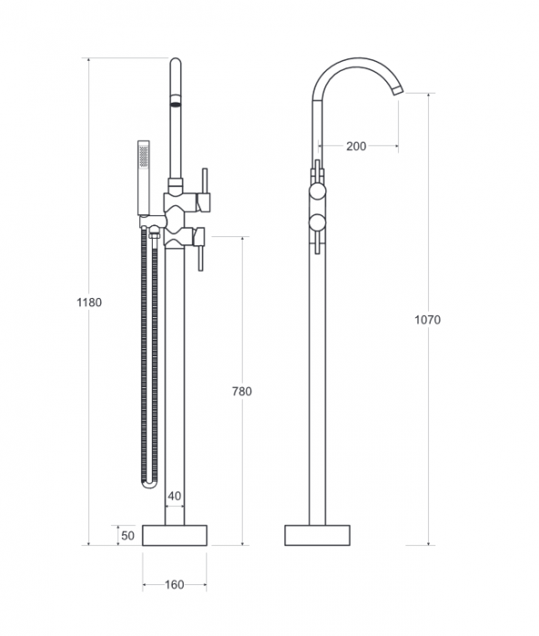 Baterie cada cu montaj pe pardoseala Besco Illusion, negru mat [2]