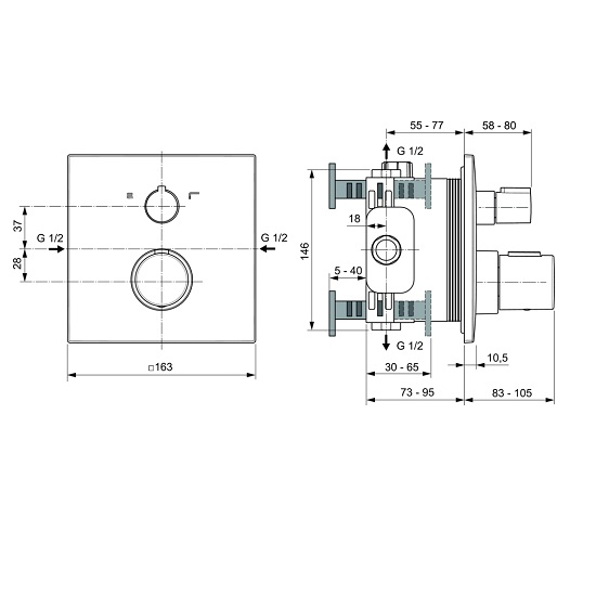 ORNAMENT BATERIE CADA/DUS CERATHERM C100 TERMOSTATICA SILK BLACK(PENTRU A100NU) [5]
