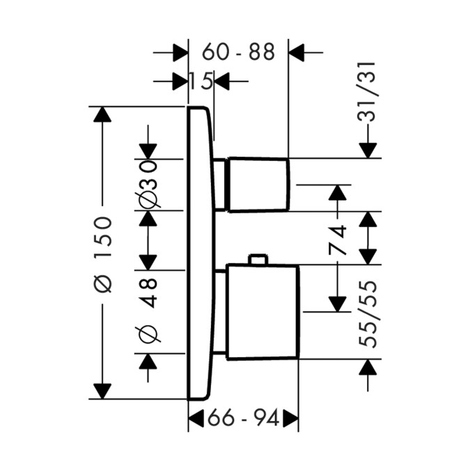 ORNAMENT BATERIE DUS METRIS ECOSTAT E TERMOSTATIC, CU VALVA INCHIDERE [2]