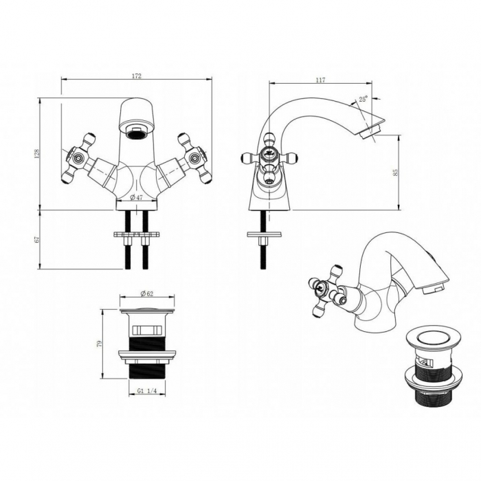 Baterie lavoar cu dubla comanda FDesign Lacrima, ventil click-clack, bronz [2]