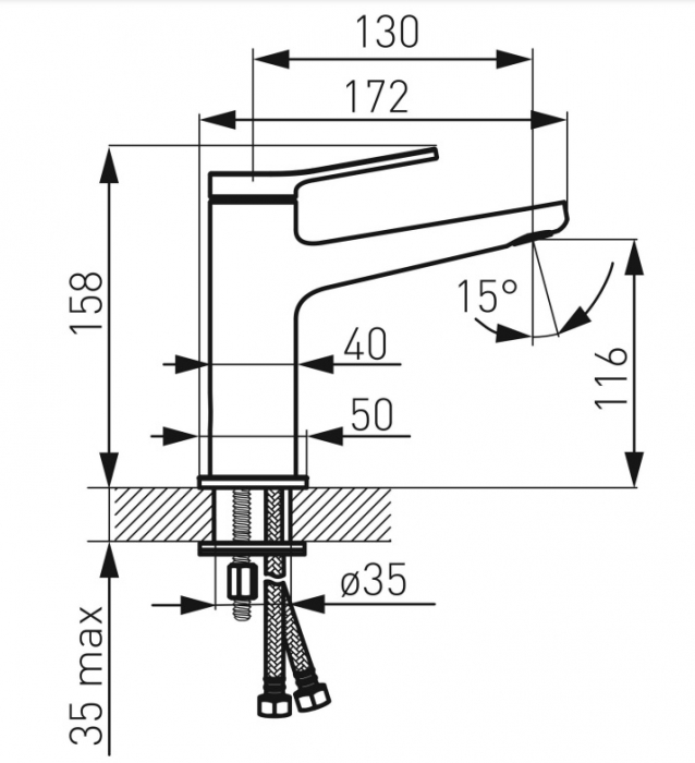 BATERIE LAVOAR SEPPIA CU VENTIL CLICK-CLACK, CROM [2]