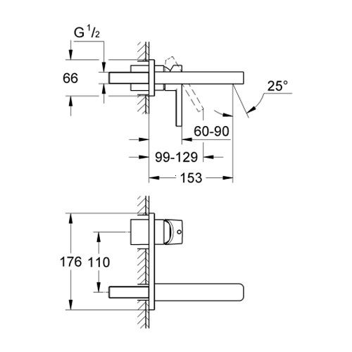 Baterie lavoar Grohe Lineare S size, pipa 15 cm, montaj incastrat, necesita corp ingropat, crom [2]