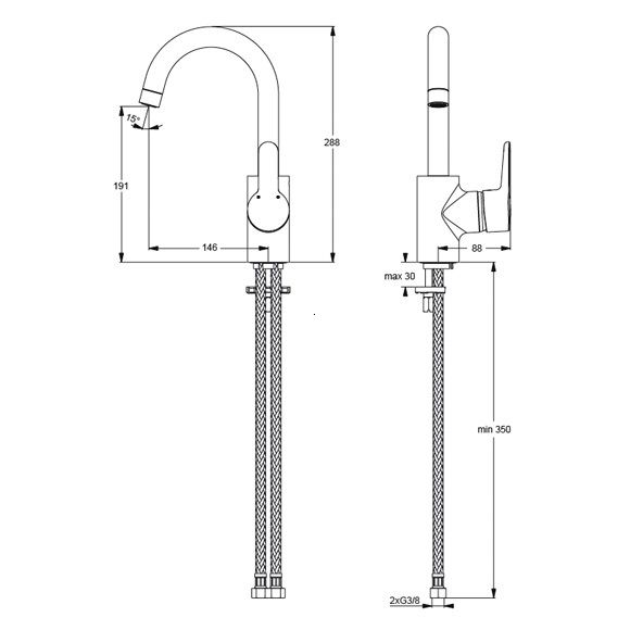 BATERIE LAVOAR CU PIPA R145 CONNECT BLUE FARA VENTIL [2]