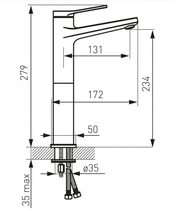 BATERIE LAVOAR INALTA SEPPIA CU VENTIL CLICK-CLACK, CROM [2]