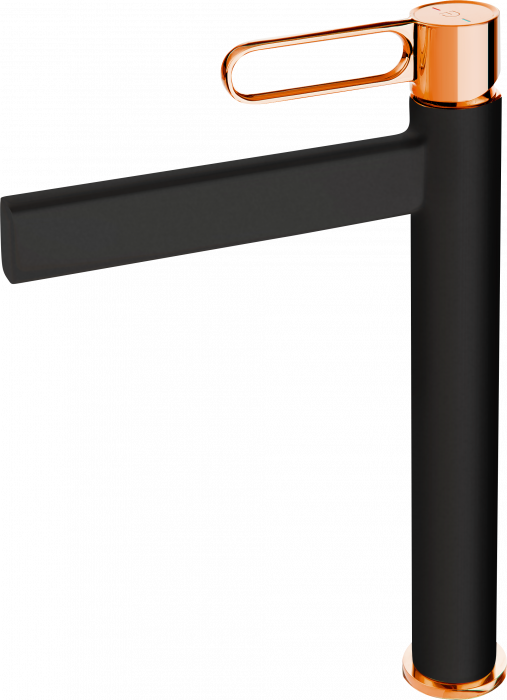 BATERIE LAVOAR INALTA ZAFFIRO CU VENTIL CLICK-CLACK, NEGRU-ROZ AURIU [1]