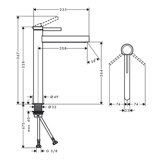 BATERIE LAVOAR FINORIS 260 CU VENTIL PUSH-OPEN, CROM [2]