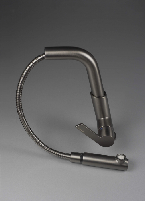 Baterie pentru bucătărie, cu pipă extractibilă, Deante, Silia,Titanium [6]