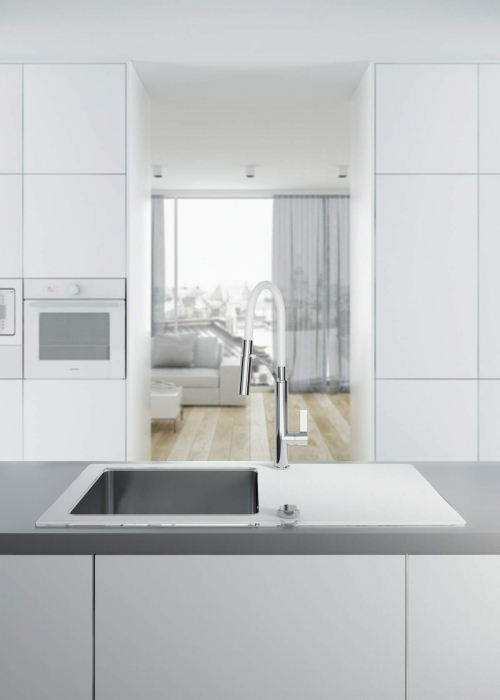 Baterie pentru bucătărie, cu pipă extractibilă, Deante, Gerbera,cromat WITH WHITE [3]