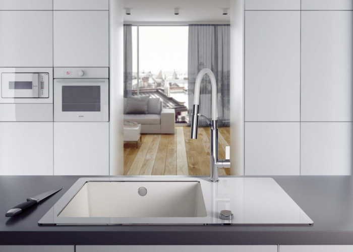 Chiuvetă sticlă-granit, 1-cuvă cu picurător, Deante, Capella,ALABASTER [3]