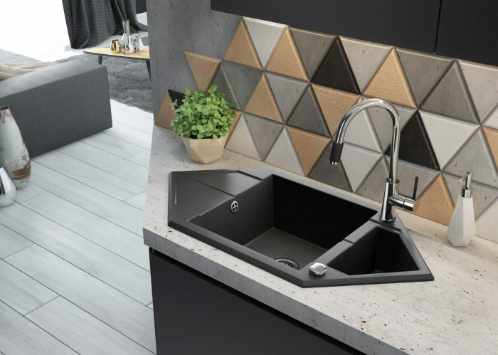 Baterie pentru bucătărie, cu racord pentru filtrul de apă, Deante, Aster,cromat/negru [7]