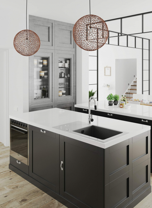 Baterie pentru bucătărie, cu racord pentru filtrul de apă, Deante, Aster,cromat/negru [3]