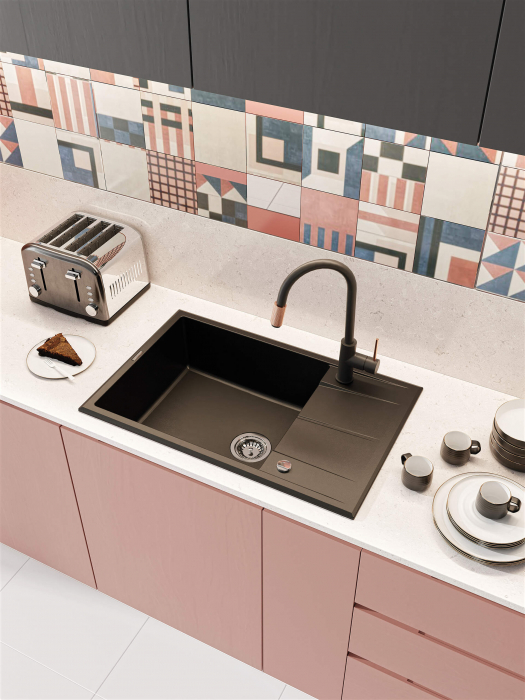 Baterie pentru bucătărie, cu racord pentru filtrul de apă, Deante, Aster,BLACK-COPPER [5]