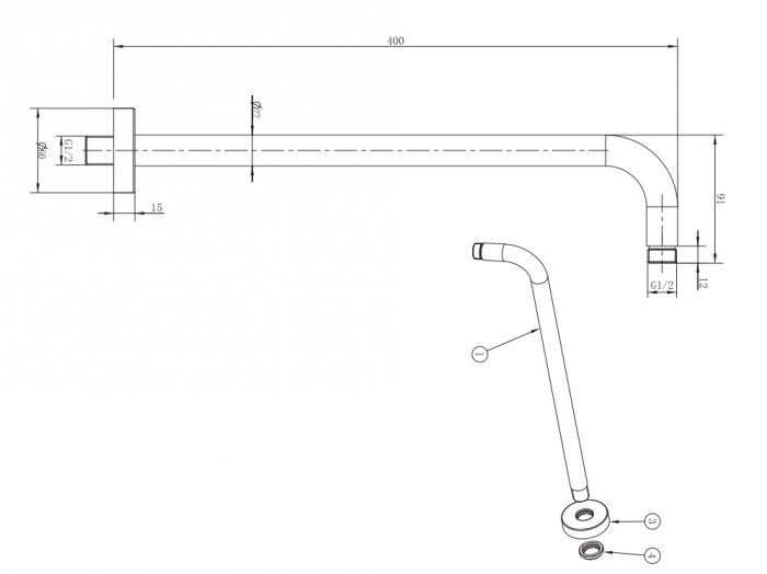 BRAT DUS FIX TUBULAR INULA, 400 MM, ALAMA, CROM [2]