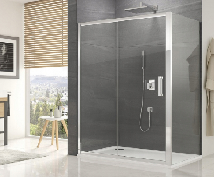 Cabina de dus Sanswiss Ocelia 120x80 cm, usa culisanta si perete fix, sticla transparenta, profil crom [1]