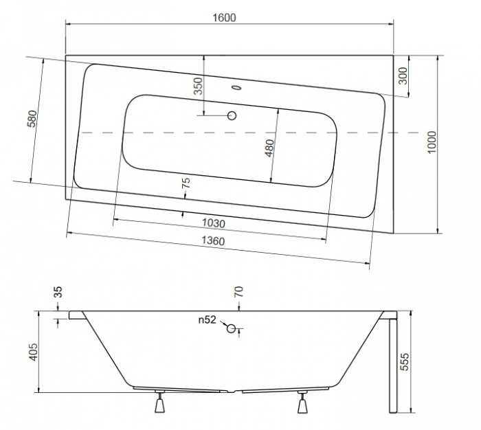 Cada asimetrica Besco Infinity 160 x 100 cm, orientare dreapta, acryl, alb [4]