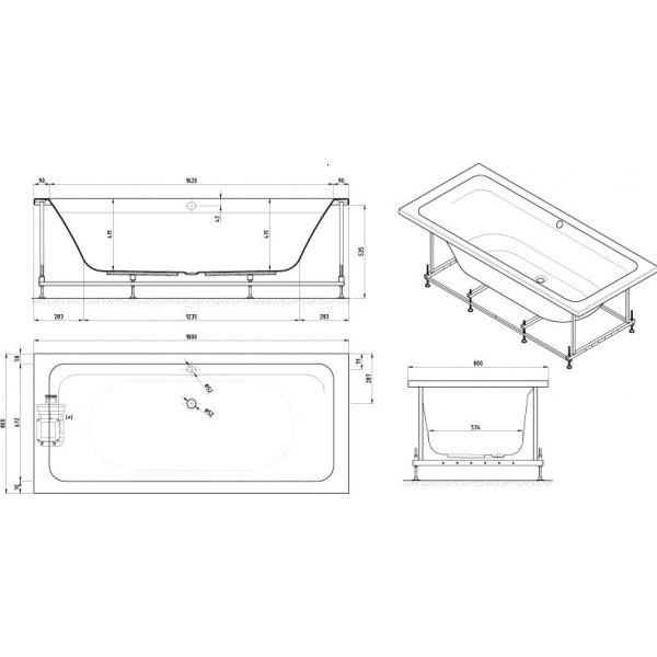 CADA ACRYL EMMA 1800X800 CU PICIOARE SI SIFON ALB [2]