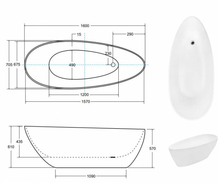 CADA FREESTANDING GOYA 160X70, BLACK&WHITE [3]