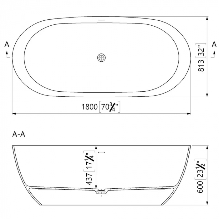 Cada freestanding Cast Marble Lagos 180x81 cm din compozit, cu preaplin, alb [2]
