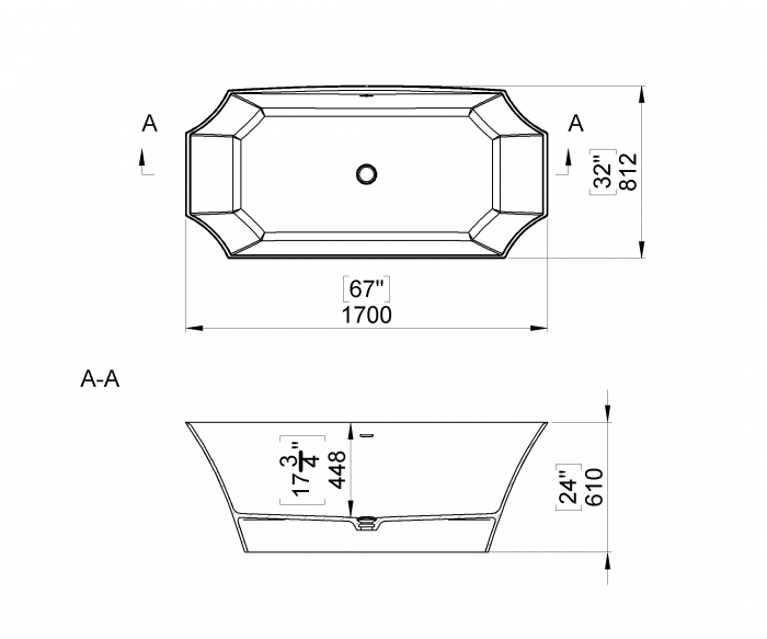Cada freestanding Cast Marble Novara 170x81x61 cm din compozit, cu preaplin, alb [2]