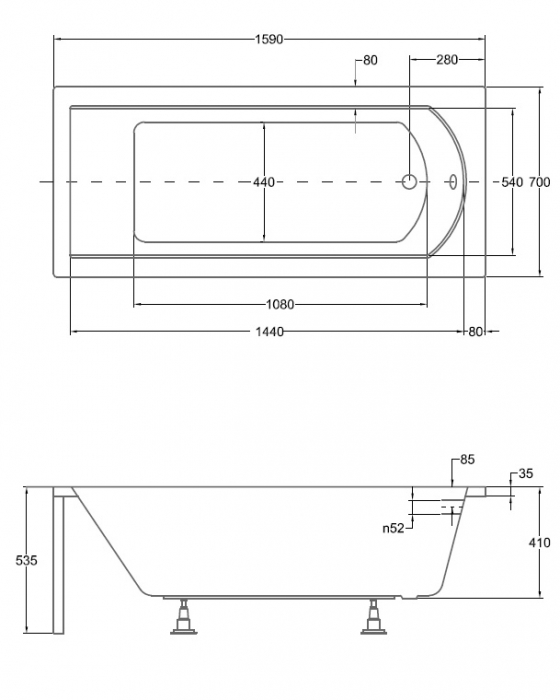 CADA RECTANGULARA ACRYL SHEA 160X70 [5]