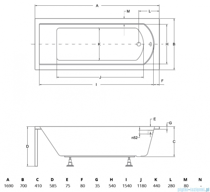 CADA RECTANGULARA ACRYL SHEA 170X70 [5]