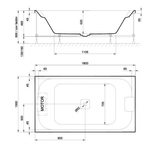 CADA ACRYL FLEX CENTER HIDROMASAJ 1800X1000 EMOTIVE, STANGA,  CU MASCA TIP L NEAGRA [3]