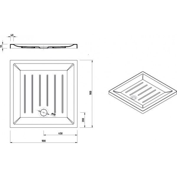 Cadita de dus patrata Gala Vita 90x90x5 cm, acryl, sifon inclus [2]