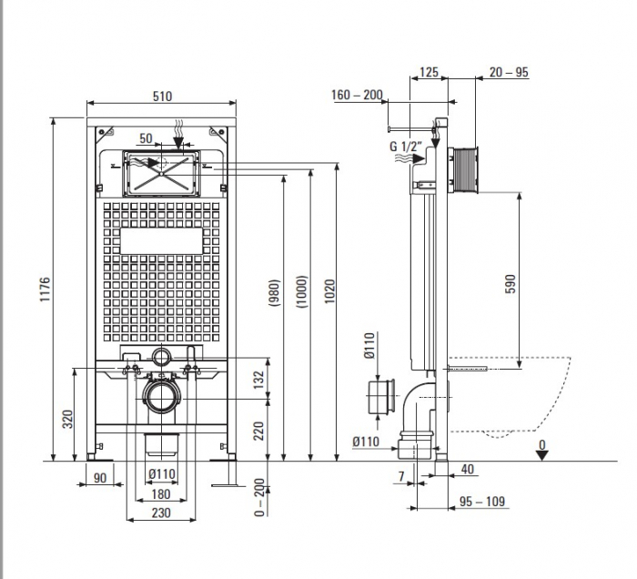 Cadru cu montare îngropată, pentru vasele de WC cu montare pe perete, Deante, , [2]