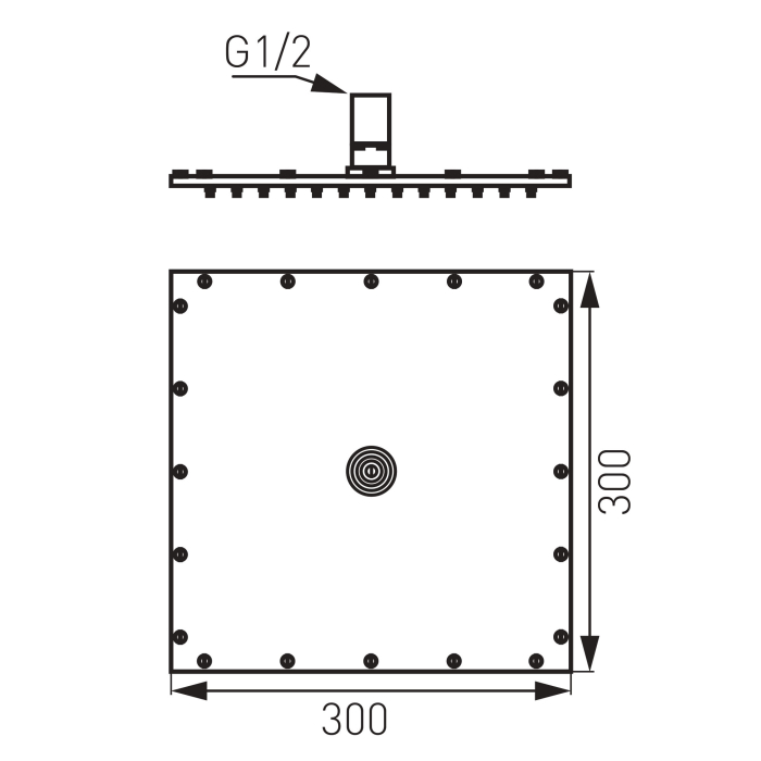 Cap de dus slim patrat Inula, 300x300 mm, 1/2'', alama, crom [2]