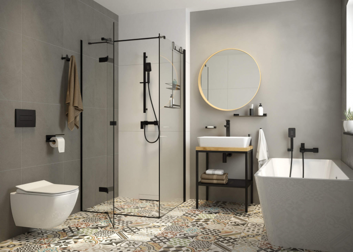 Set de duș, 3-funcții, cu bară glisantă, Deante, Anemon,Negru [3]