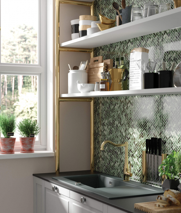 Baterie pentru bucătărie, cu pipă dreptunghiulară, Deante, Tamizo,auriuiu [2]