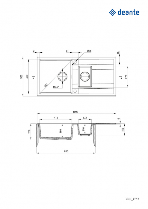 Chiuvetă din granit, 1,5-cuve cu picurător [2]
