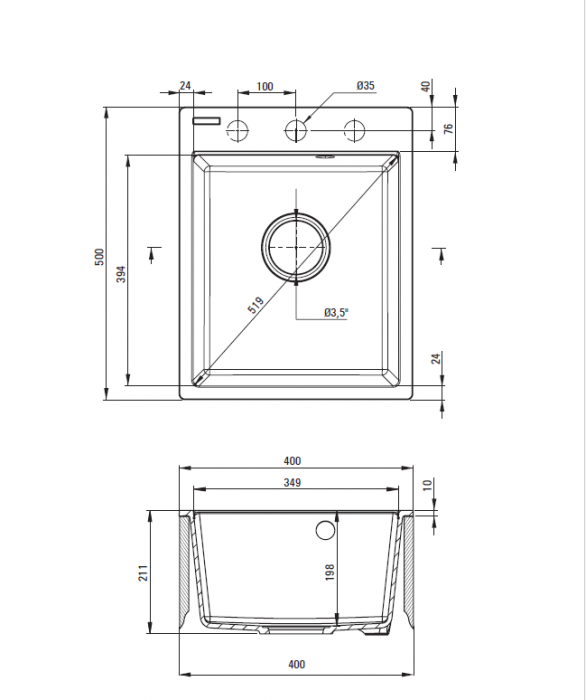 Chiuvetă din granit, 1-cuvă,Deante Corio ,culoare bej mat 400*500 [2]