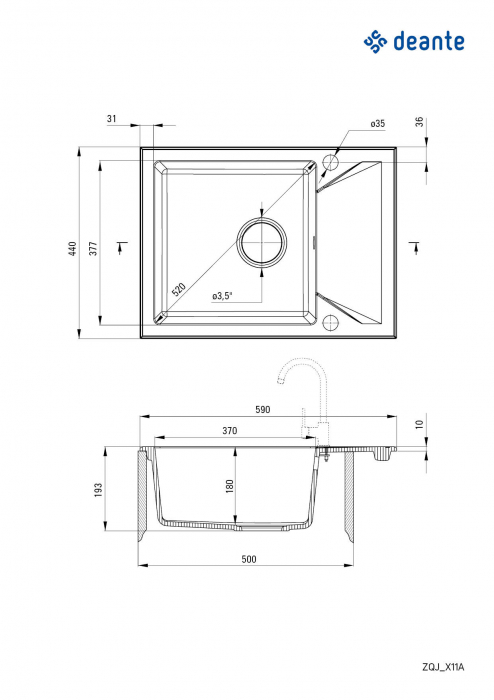 Chiuvetă din granit, 1-cuvă cu picurător [2]