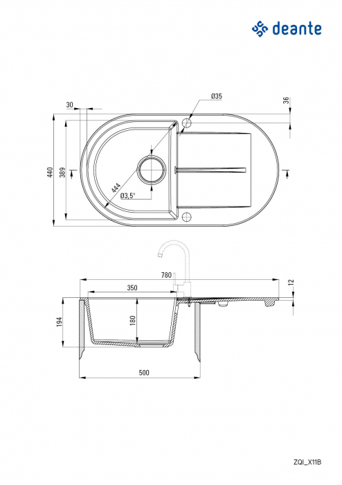 Chiuvetă din granit, 1-cuvă cu picurător, Deante, Piva,BEIGE [2]