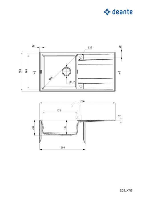 Chiuvetă din granit, 1-cuvă cu picurător, Deante, Eridan,GREY METALLIC [2]