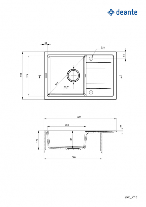 Chiuvetă din granit, 1-cuvă cu picurător, Deante, CORIO,GRAPHITE [2]
