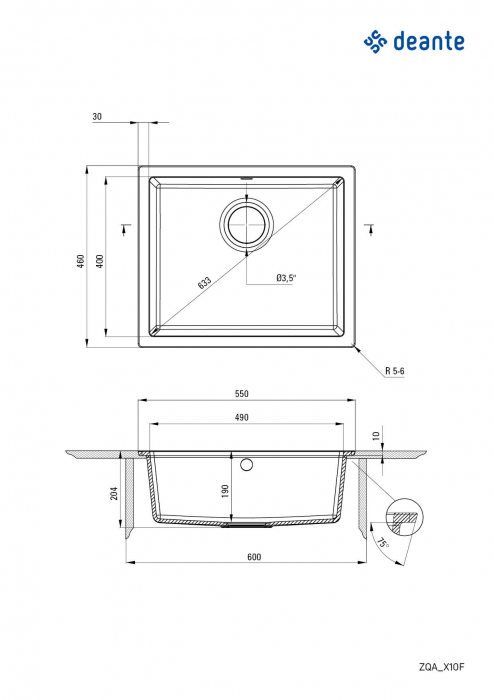 Chiuvetă din granit, 1-cuvă - montare încastrată la nivel [2]