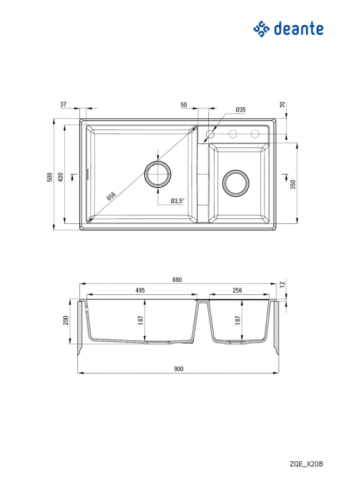 Chiuvetă din granit, 2-cuve, Deante, Eridan,Negru [2]